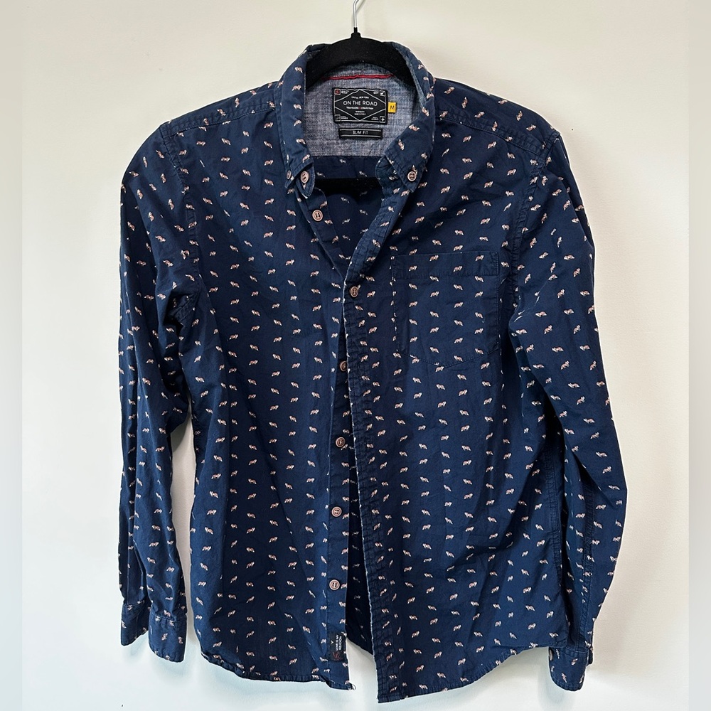 On The Road - Dark Blue Casual Shirt with fox pattern